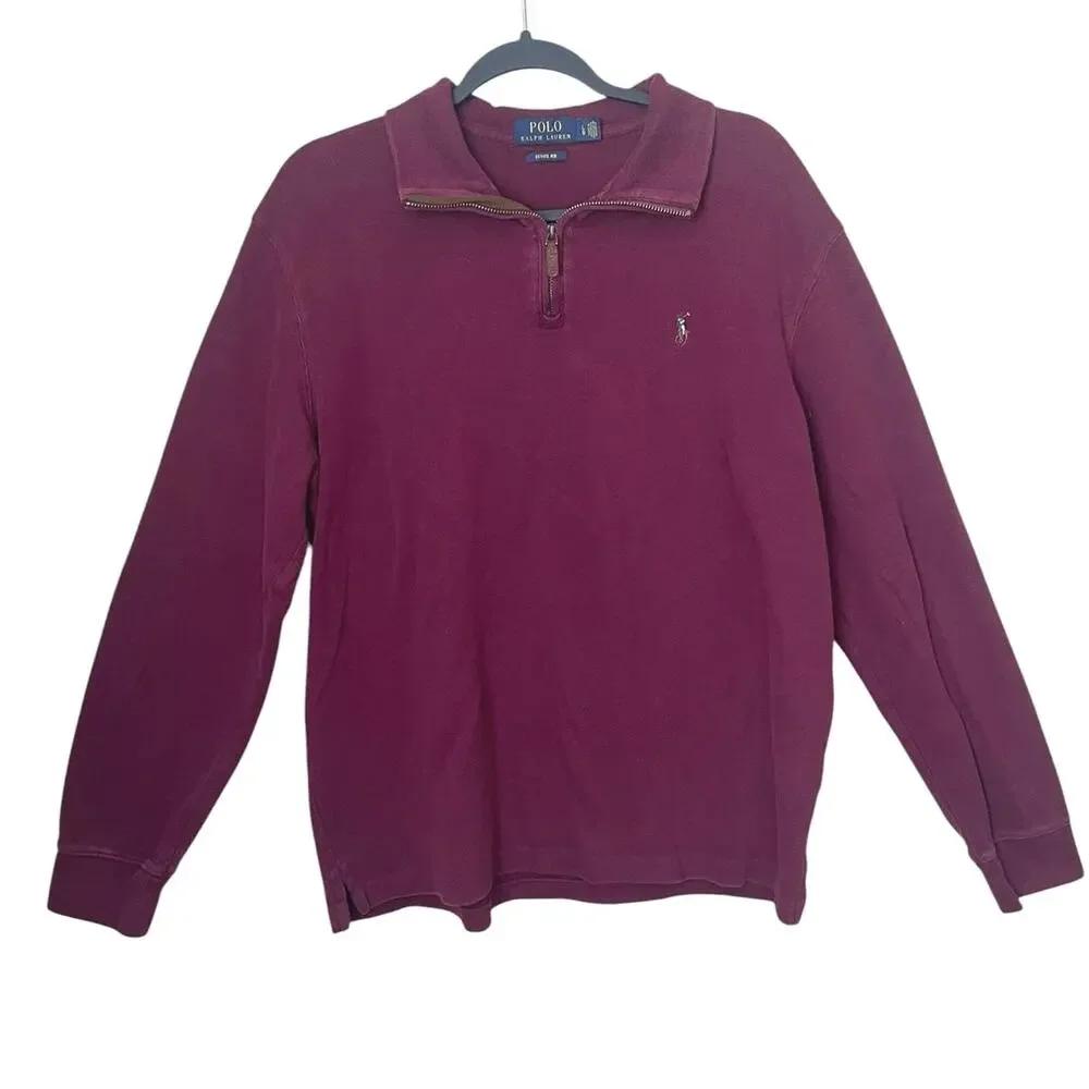 VTG Polo Ralph Lauren Large Estate Rib Burgundy 1/4 Zip Preppy Old Money